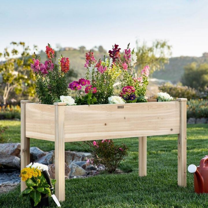 QuikFurn Farmhouse Wood 48x24x30in Raised Garden Bed Elevated Garden Planter Stand