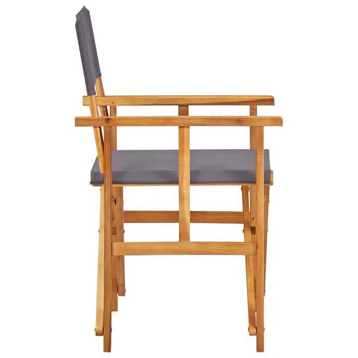 Outdoor Foldable Accent Chair, Dark Gray Fabric, Solid Acacia Frame - Benzara