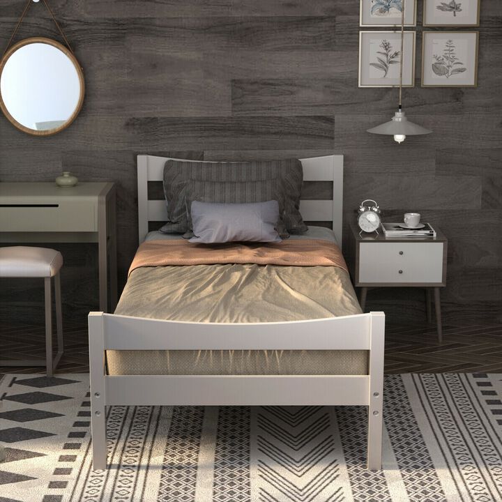 Twin Size Rustic Style Platform Bed Frame with Headboard and Footboard
