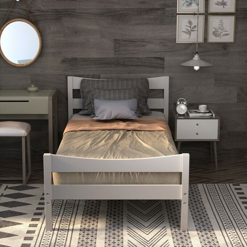 Twin Size Rustic Style Platform Bed Frame with Headboard and Footboard