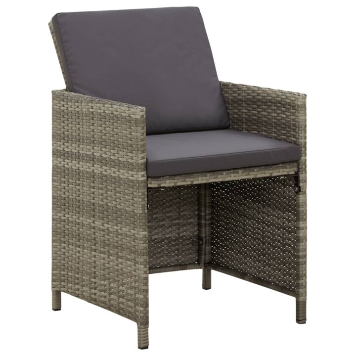 vidaXL Patio Chairs with Cushions 4 pcs Poly Rattan Gray