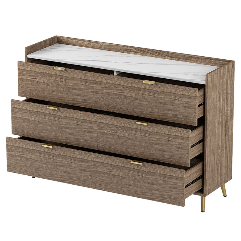 Modern 6-Drawer Dresser with Marble Top
