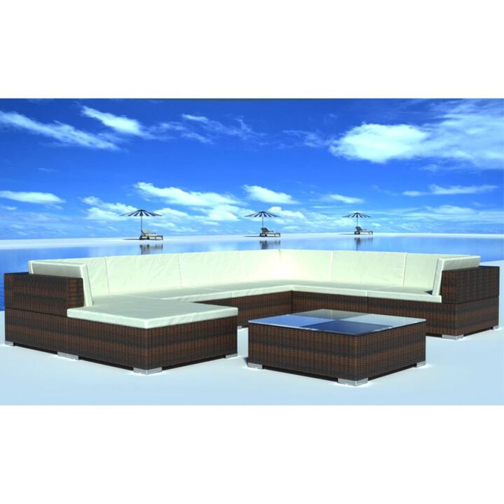 vidaXL 8 Piece Garden Lounge Set with Cushions Poly Rattan Brown
