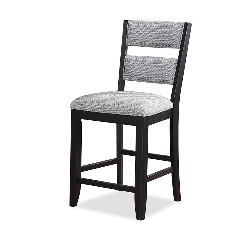 Kara 26 Inch Counter Height Chair Set of 2, Wood Frame, Upholstered, Gray - Benzara