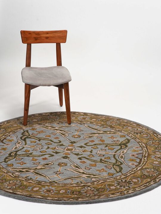 RUGSOTIC CARPETS HAND TUFTED WOOL ECO-FRIENDLY AREA RUGS  - 8'x8', Round Shape, Blue & Green, Classic Oriental Traditional  Design, High Pile Thick Handmade Anti Skid Area Rugs (K00503)