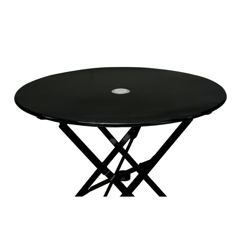 Carolina Living Bistro 30 Round Folding Outdoor Table - Umbrella Hole - Black
