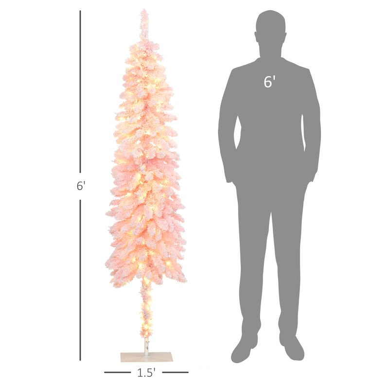 6ft Pencil Prelit Artificial Christmas Tree with Snow Flocked Branches Lights