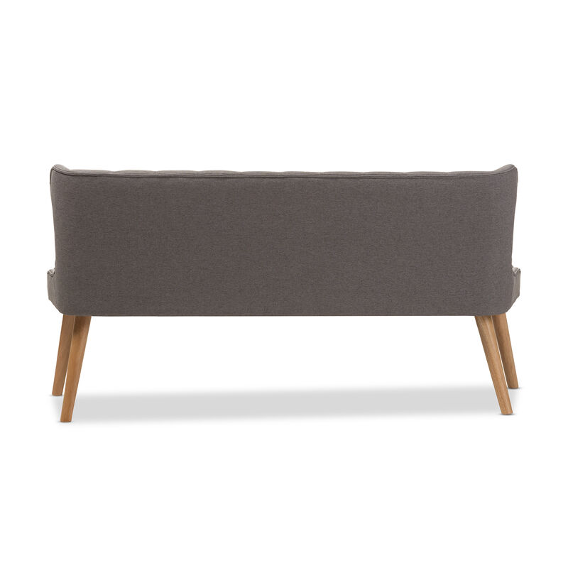 Baxton Studio Melody Mid Century Grey Fabric And Natural Wood Finishing Settee Bench