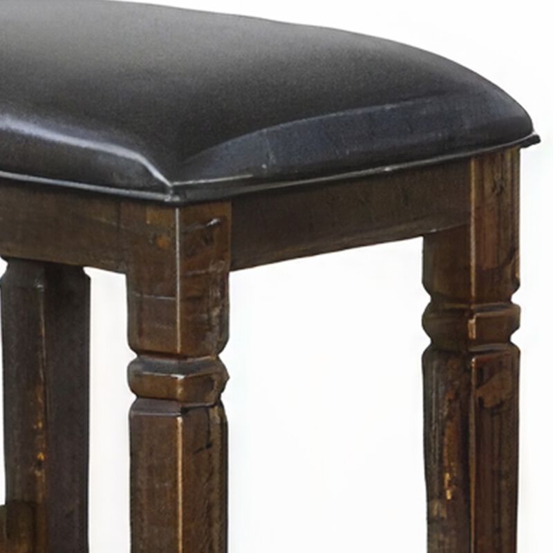 Flint Barstool, Backless, Plush Black Vinyl Seat, Dark Brown Mahogany - Benzara