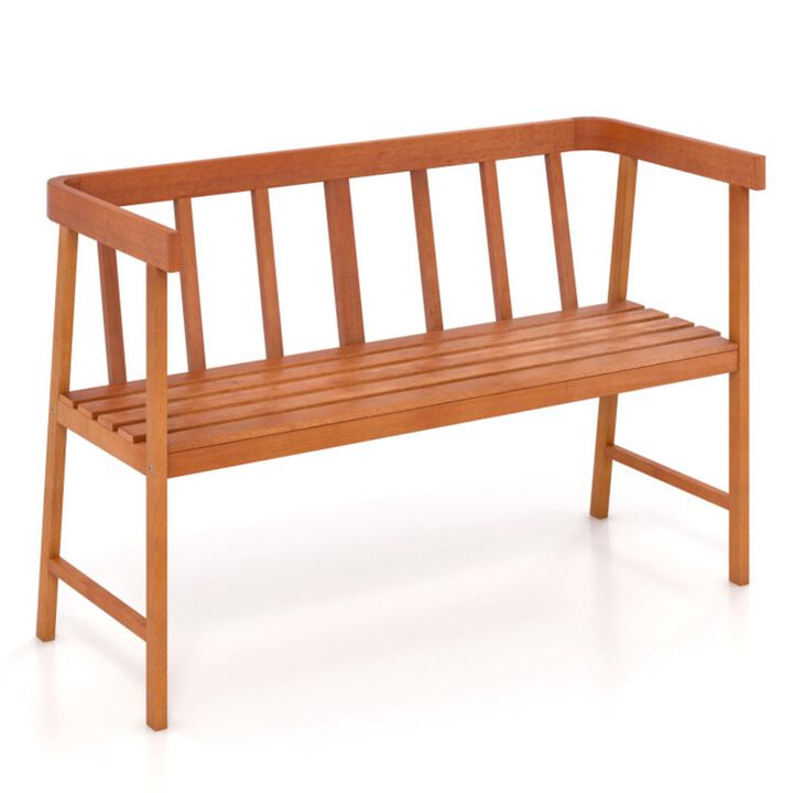 Hivvago Outdoor Acacia Wood Bench with Backrest and Armrests