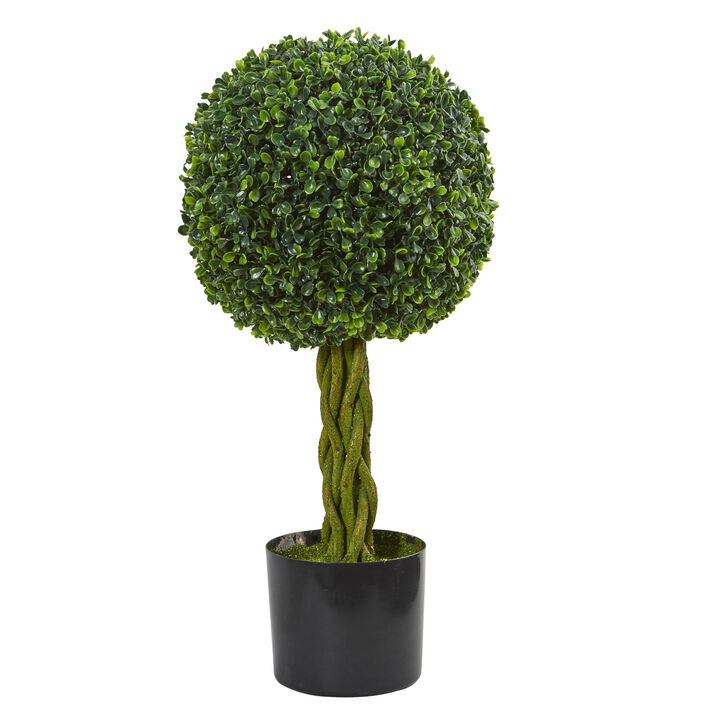 Hivvago 2 Feet Boxwood Ball with Woven Trunk Artificial Tree UV Resistant (Indoor/Outdoor)