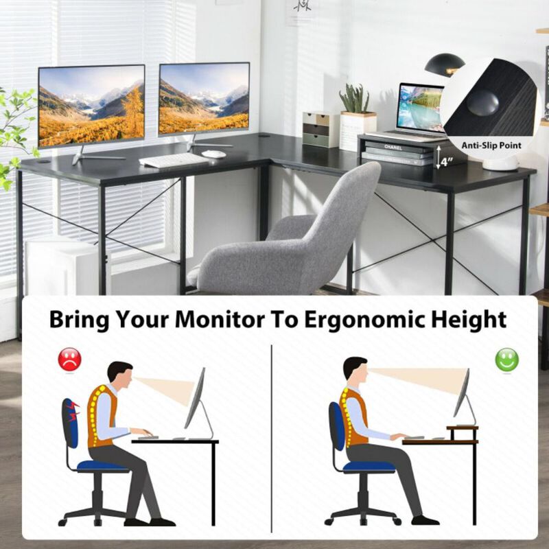 Hivvago 95 Inch 2-Person L-Shaped Long Reversible Computer Desk with Monitor Stand