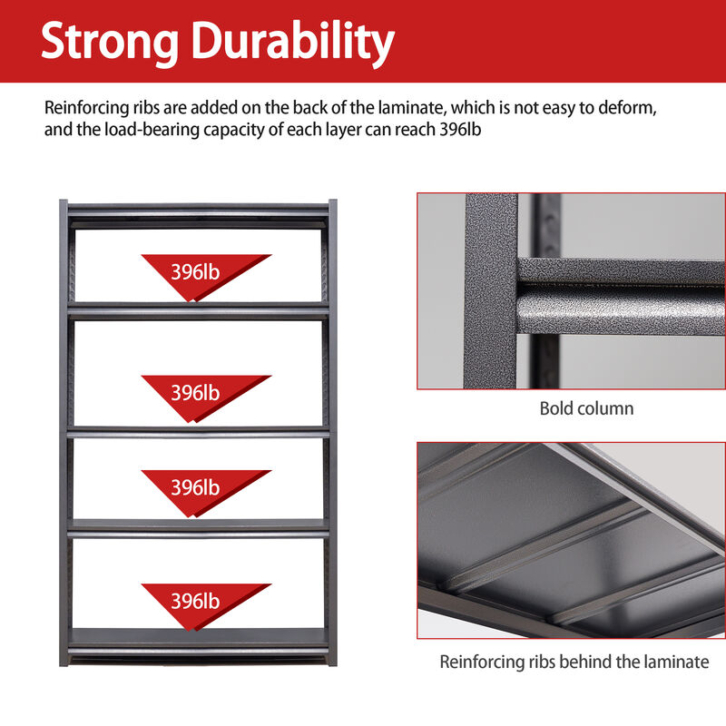 5-Tier Storage Shelving Unit Adjustable Heavy-Duty Garage Shelf & Industrial Utility Rack for Organization