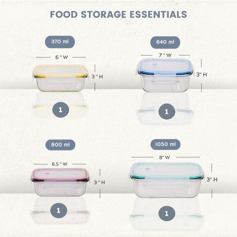 Lexi Home Durable 4 Piece Glass Meal Prep Food Containers with Snap Lock Lids