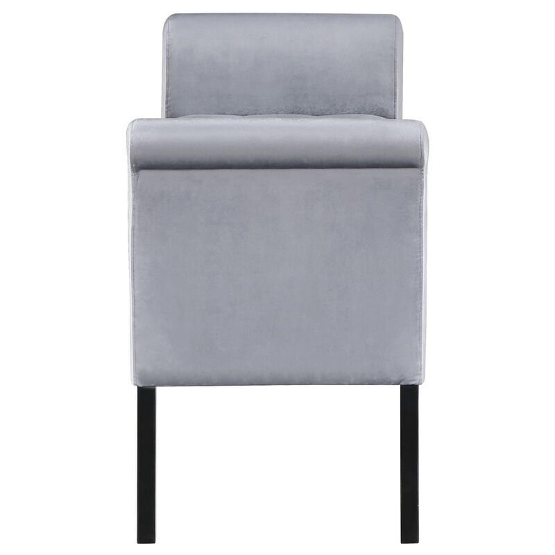 Ako 52 Inch Storage Bench, Button Tufting, Flared Arms, Gray Upholstery - Benzara