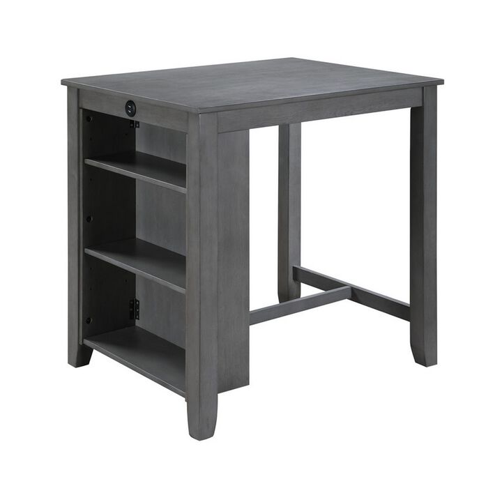 Ham 3 Piece Counter Height Compact Dining Table, Chair Set, Gray Wood - Benzara