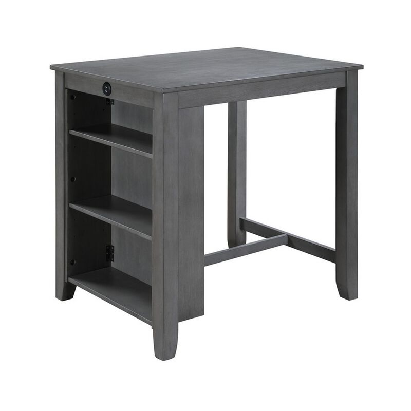 Ham 3 Piece Counter Height Compact Dining Table, Chair Set, Gray Wood - Benzara