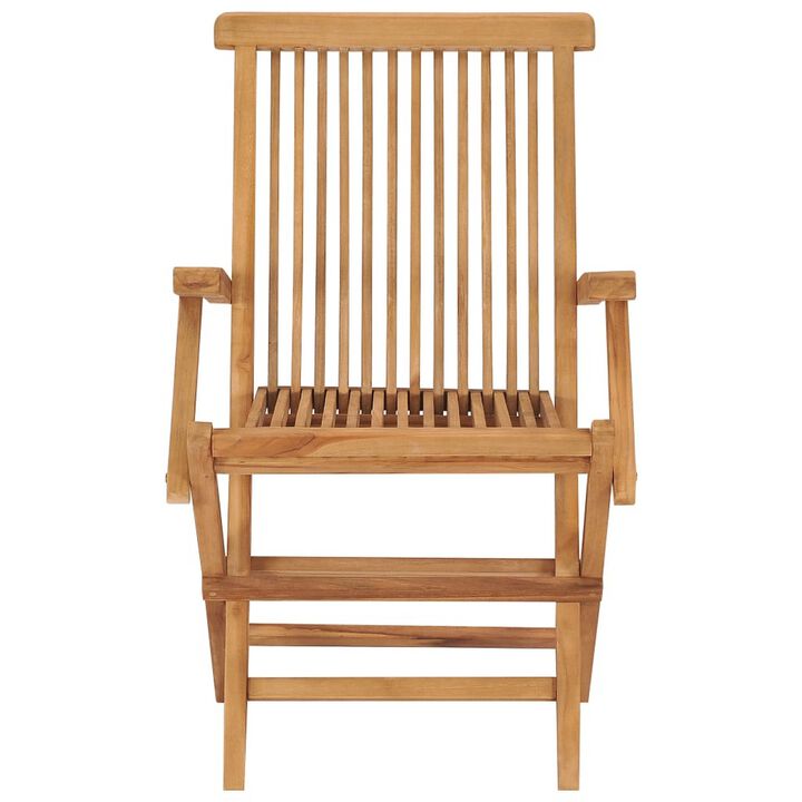 Hina Folding Outdoor ArmSet of 6, Brown Solid Teak Wood, Slatted - Benzara