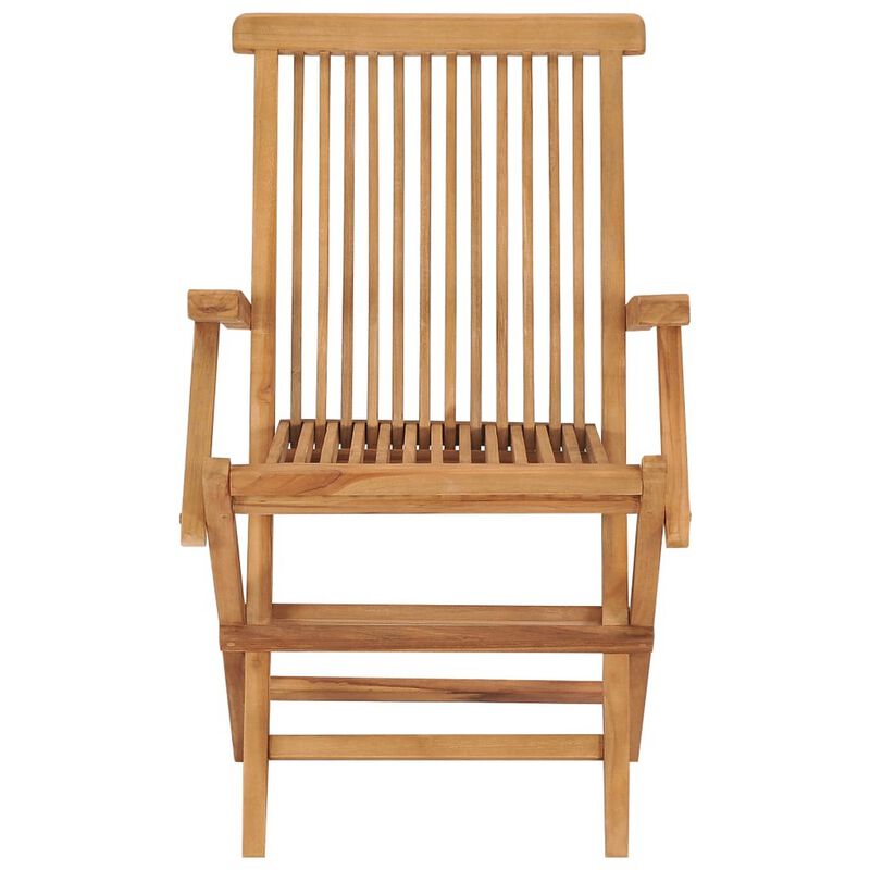 Outdoor Accent Chair Set of 2, Folding Design, Gray, Brown Teak Wood - Benzara
