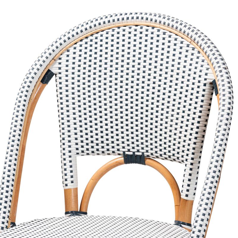 bali & pari Genica Classic French Two Tone Navy and White Weaving and Natural Rattan Bar Stool