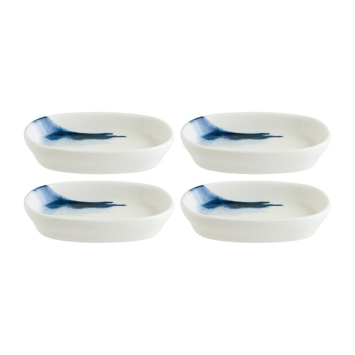 Blue Wave 4" x 2.5" x h:0.75" Oval Decorated Porcelain Platter (Set of 4)