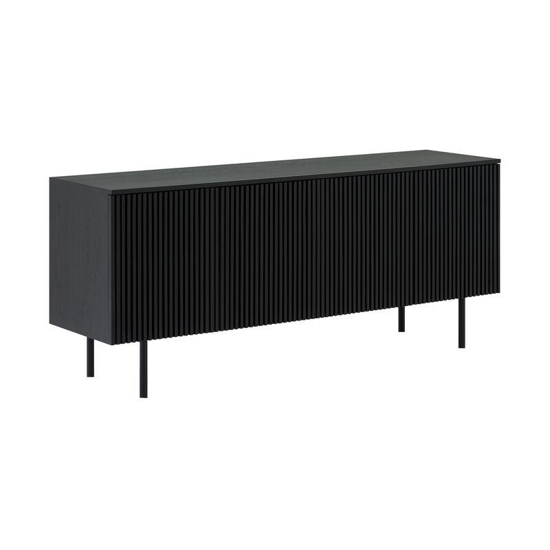 Dyan 66 Inch Sideboard Buffet Cabinet Console, 4 Doors, Black Wood Finish - Benzara