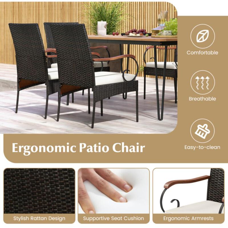Hivvago 7 Pieces Patio Dining Set with Rattan Armchairs Soft Cushions 2" Umbrella Hole