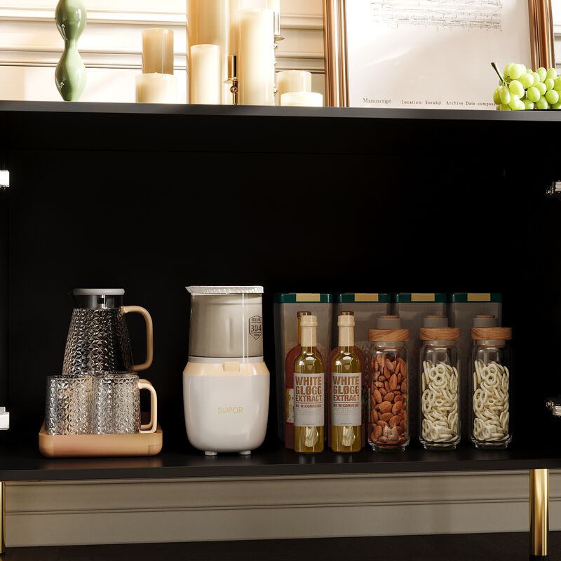FUFU&GAGA Modern Black Storage Cabinet with Gold Legs, P2 MDF, with Textured Doors and Adjustable Shelves (55.3" W x 21.9" H x 15.7" D), Black