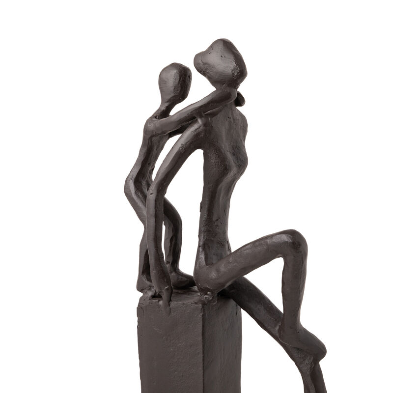 Playful Mother and Child Cast Iron Sculpture