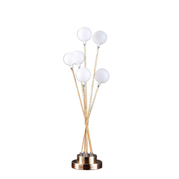 27.5" In 6-Light Acrylic Globe Aluminun LED Chrysanthe Yellow Gold Metal Table Lamp
