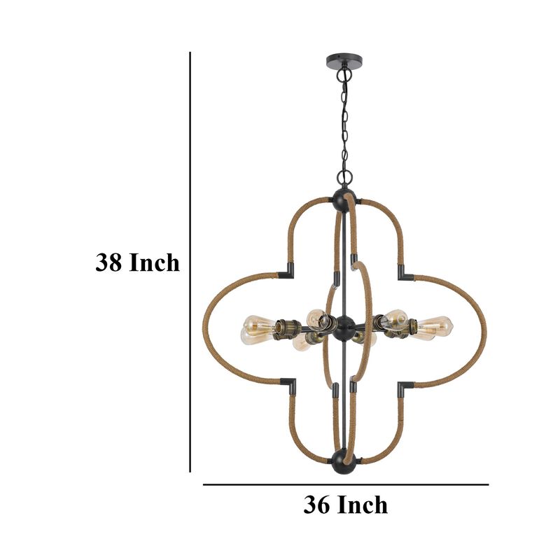 Gemo 36 Inch Chandelier, Crossed Clover Design, Brass Black Metal - Benzara
