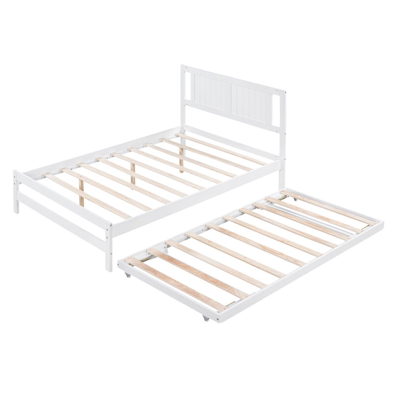 Platform Bed Frame with Adjustable Trundle for Extra Sleeping Space