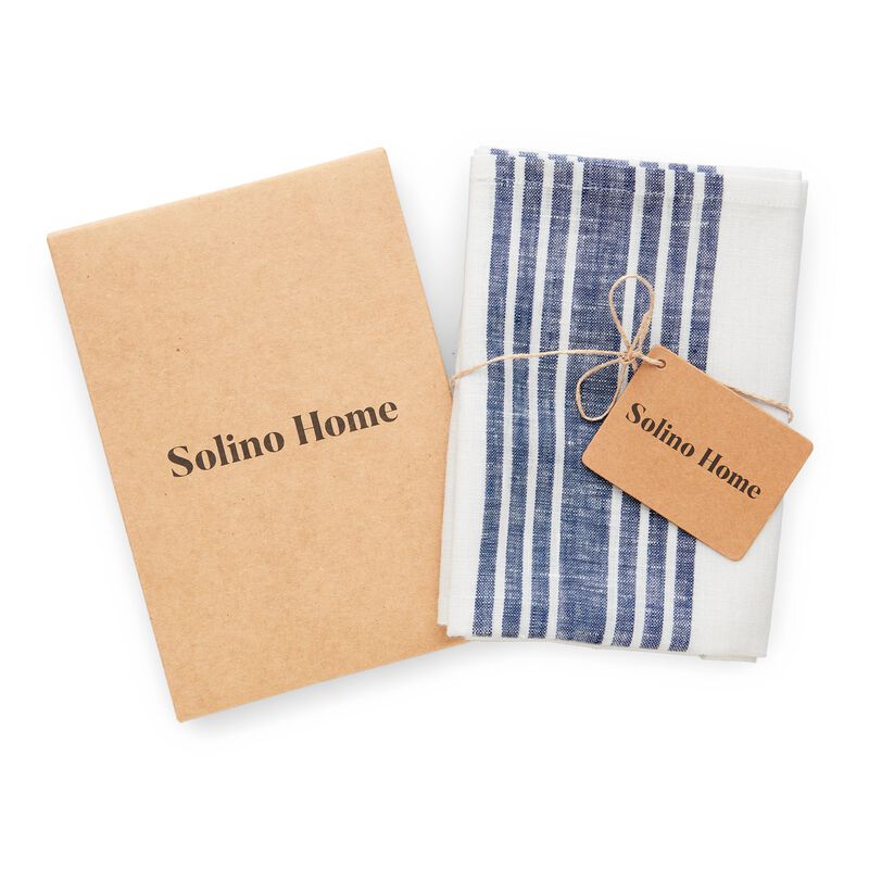 Solino Home 100% Pure Linen Kitchen Towels Set of 2 - 17 x 26 Inch | Farmhouse
