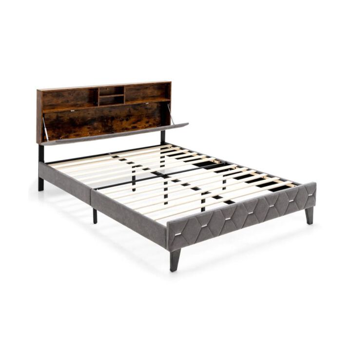 Hivvago Upholstered Bed Frame with Storage Headboard