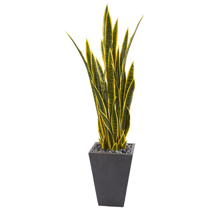 Hivvago 4.5" Sansevieria Artificial Plant in Slate Planter