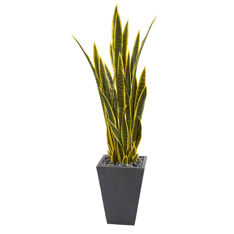 Hivvago 4.5" Sansevieria Artificial Plant in Slate Planter