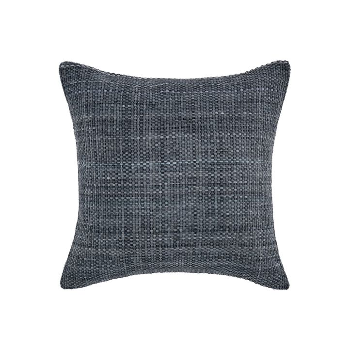 Sino Throw Pillow, Woven Basket Design, 18 Inch Blue Suede Leather - Benzara