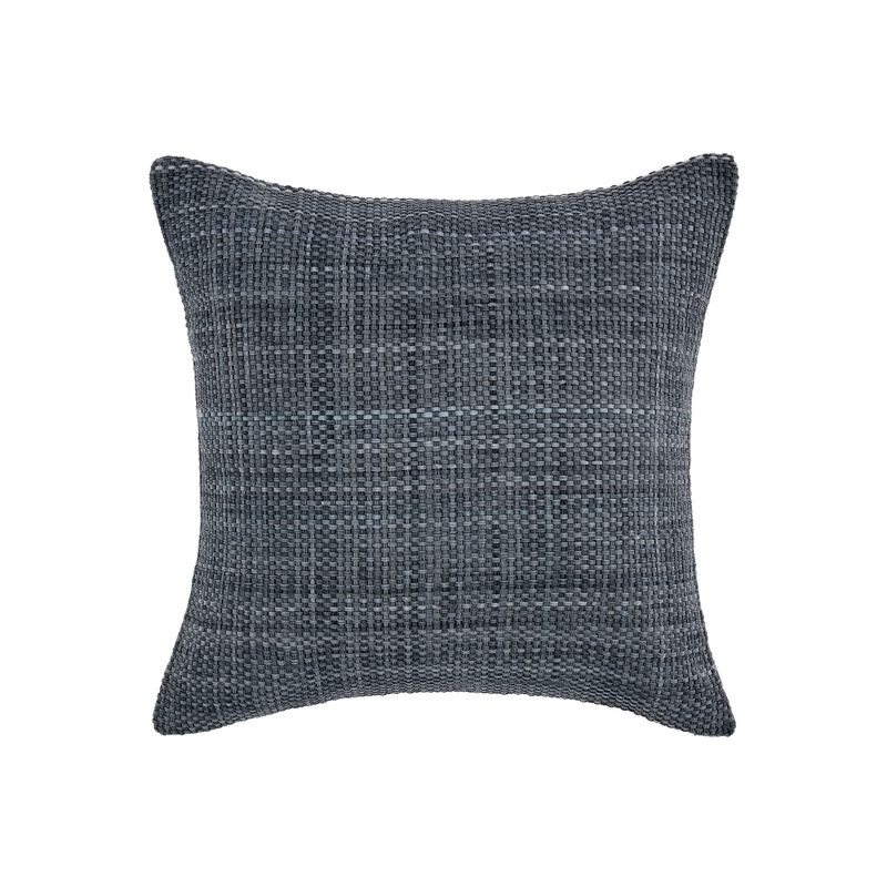 Sino Throw Pillow, Woven Basket Design, 18 Inch Blue Suede Leather - Benzara