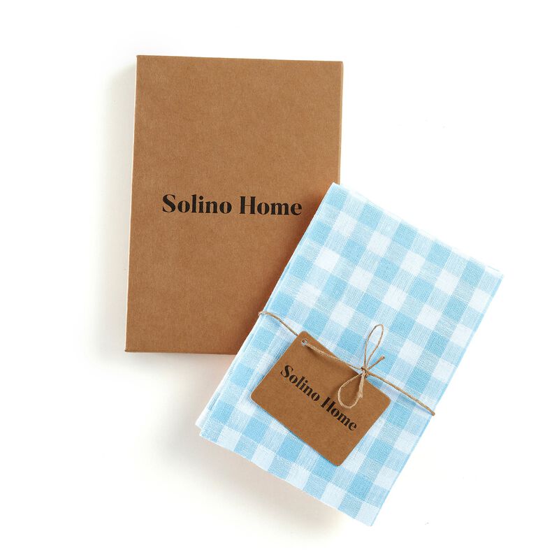 Solino Home 100% Pure Linen Kitchen Towels Set of 2 - 17 x 26 Inch | Gingham Check
