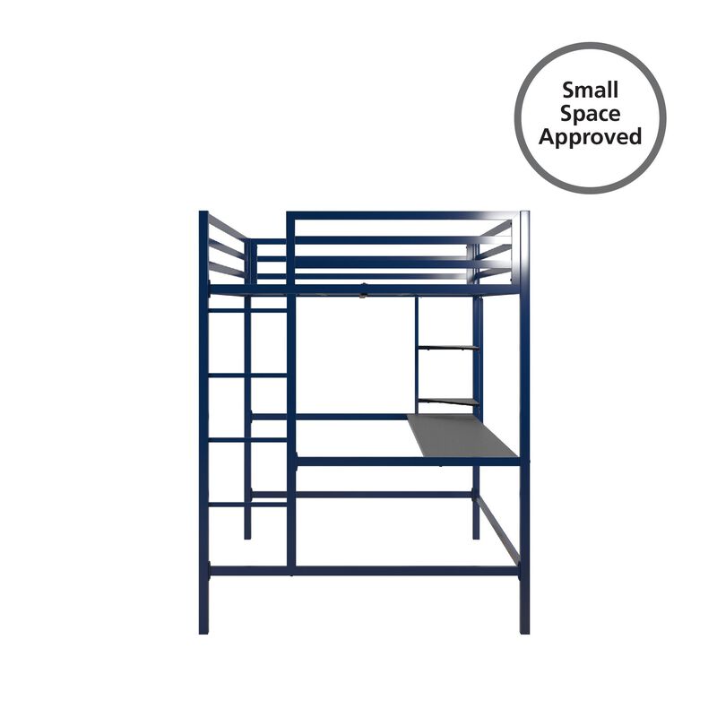 Novogratz Maxwell Metal Loft Bed with Desk & Shelves