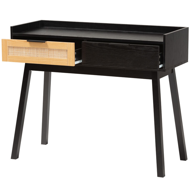 Baxton Studio Kalani Two-Tone Espresso Brown and Natural Finished 2-Drawer Console Table