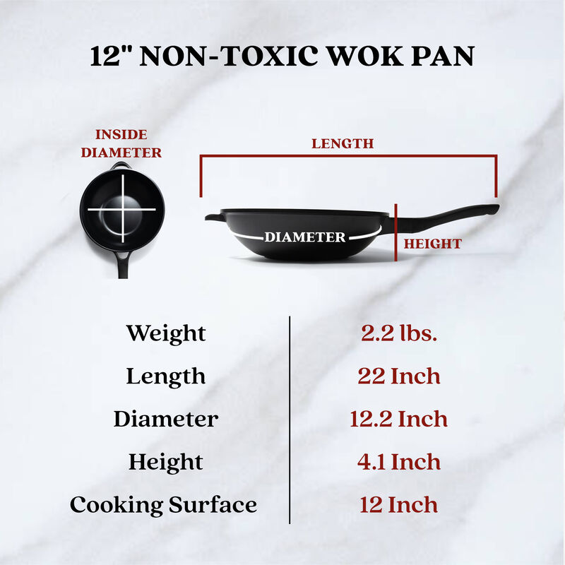 Alva Energy Ceramic Nonstick Wok Pan 8" Scratch Resistant Healthy Cooking Pan for Stir-Frying, Stay Cool Handle, Non Toxic, Easy to Clean, Compatible with All Stovetops & Induction Safe