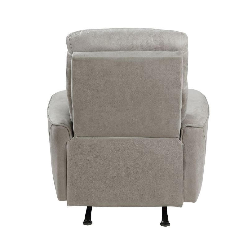 Ray 39 Inch Manual Rocker Recliner Chair, Gray Tufted Back Microfiber - Benzara