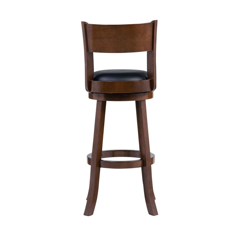 Milo Swivel Barstool Chair, Black Faux Leather, 34 Inch Extra Tall - Benzara