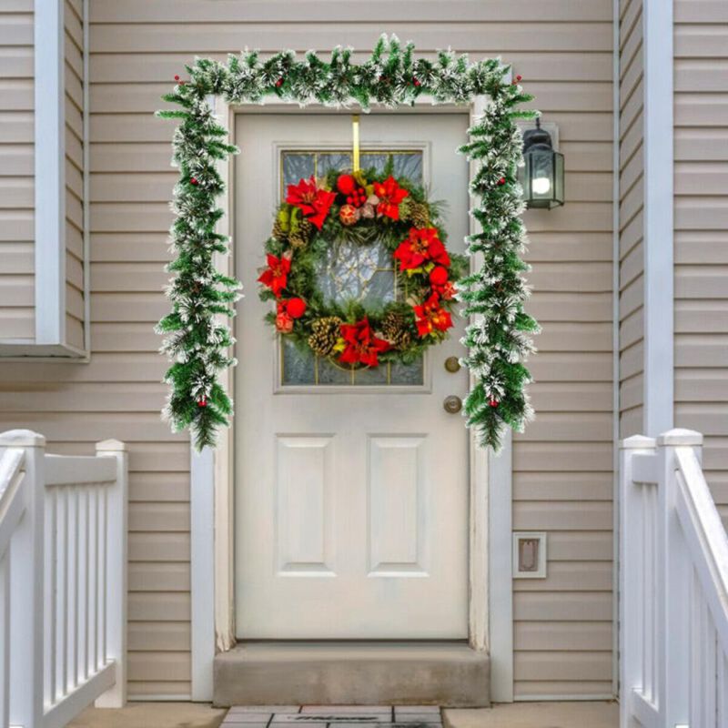 Hivvago 9 Feet Pre-lit Snow Flocked Tips Christmas Garland with Red Berries