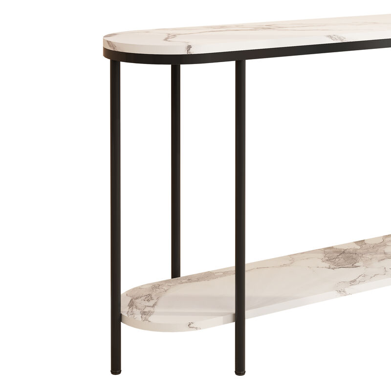 2-Tier Console Table Narrow Entryway Table with Storage Shelves for Hallway or Living Room
