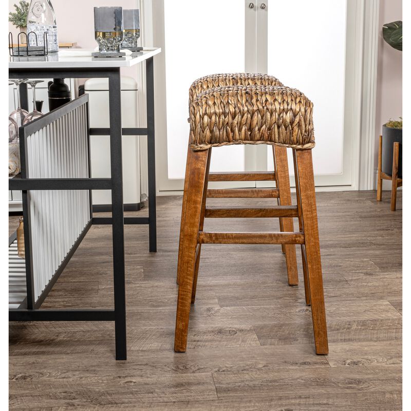 Maui Rustic Bohemian Hyacinth/Wood Backless Bar Stool