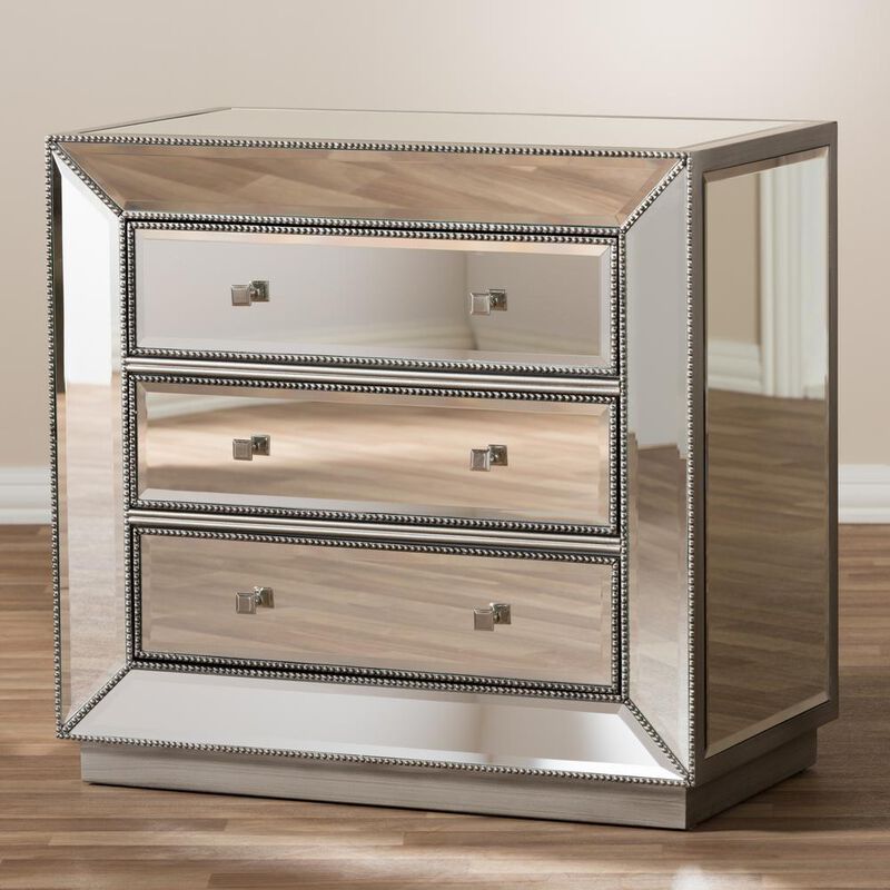 Baxton Studio Edeline Hollywood Regency Glamour Style Mirrored 3-Drawer Cabinet