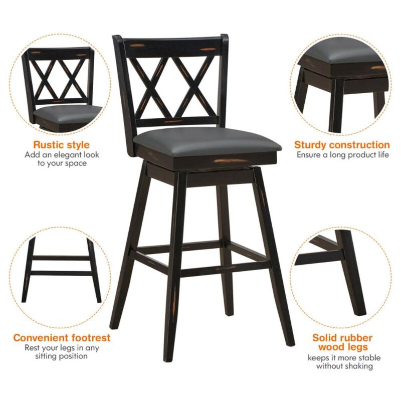 Hivvago 2 Pieces 29 Inches Swivel Counter Height Barstool Set with Rubber Wood Legs