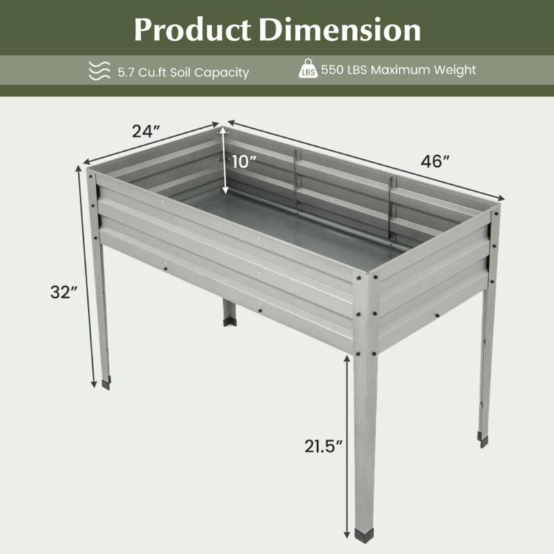 Hivvago Galvanized Raised Garden Bed Elevated Planter Box with Legs and Drainage Hole